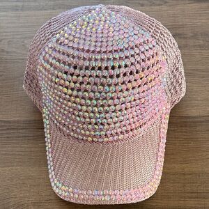 Pink Rhinestone Mesh Cap